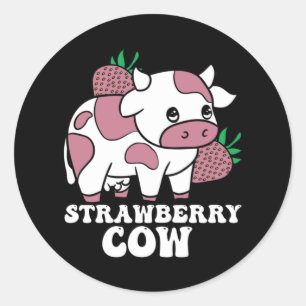 Kawaii Strawberry Cow Crazy Cow Lady Farm Animal Classic Round Sticker