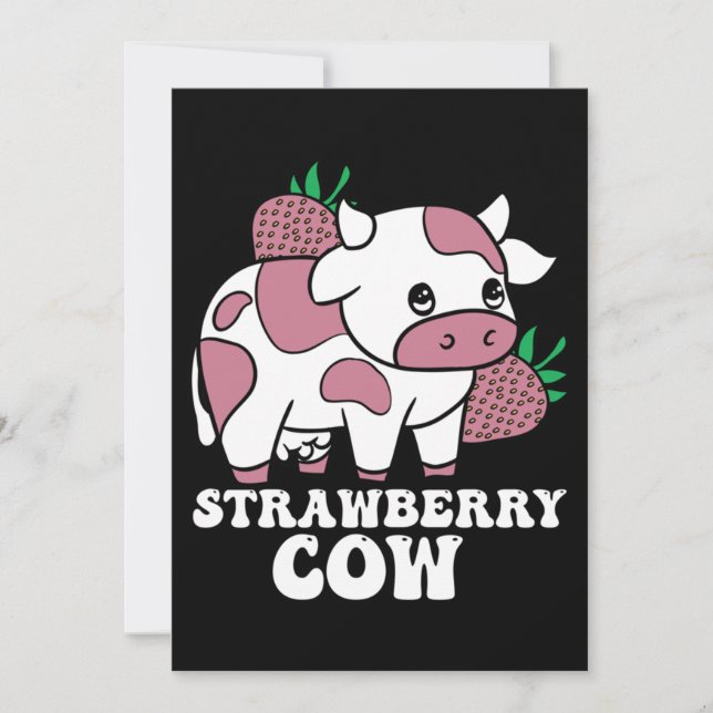 Kawaii Strawberry Cow Crazy Cow Lady Farm Animal Invitation (Front)