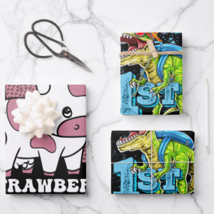 Kawaii Strawberry Cow Crazy Cow Lady Farm Animal Wrapping Paper Sheet