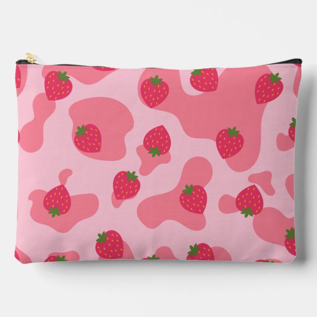 kawaii strawberry cow pattern  accessory pouch (Front)