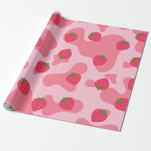 kawaii strawberry cow pattern  wrapping paper (Unrolled)