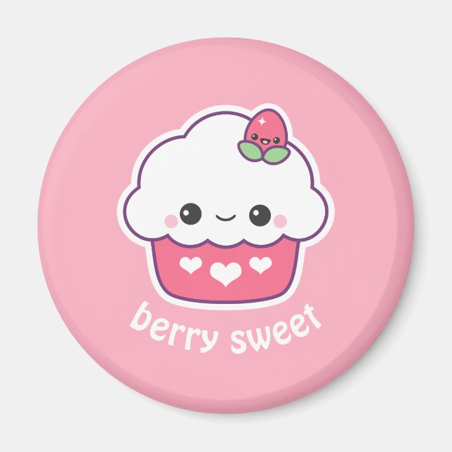 Kawaii Strawberry Cupcake Magnet (Front)