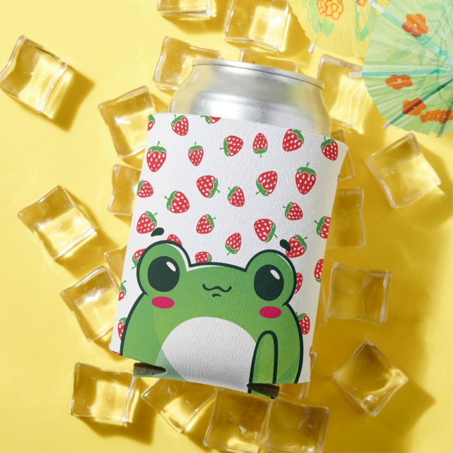 Kawaii Strawberry Frog  Can Cooler (In Situ Summer)