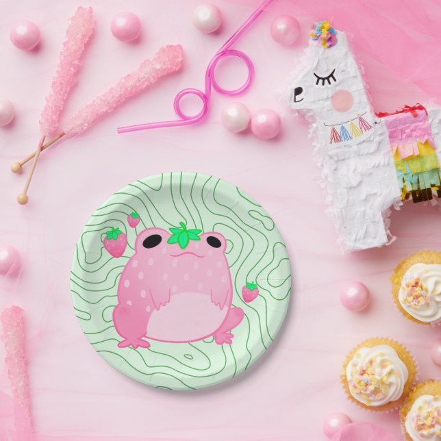 Kawaii Strawberry Frog Softcore Paper Plate (Party)