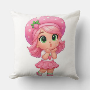 Kawaii Strawberry Girl Chibi Throw Pillow