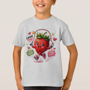 Kawaii Strawberry Jump Rope Fitness Sticker T-Shirt