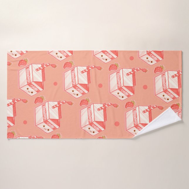 Kawaii Strawberry Milk Carton - Cute Aesthetic Art (Serviette de bain)