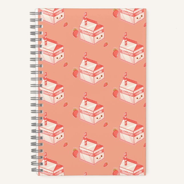 Kawaii Strawberry Milk Carton - Cute Aesthetic Art Notebook (Front)