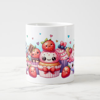 Kawaii Strawberry Sweets and Ice Cream Friends Large Coffee Mug