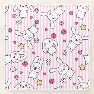 kawaii stripes pattern glass coaster