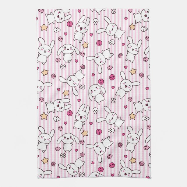 kawaii stripes pattern kitchen towel (Vertical)