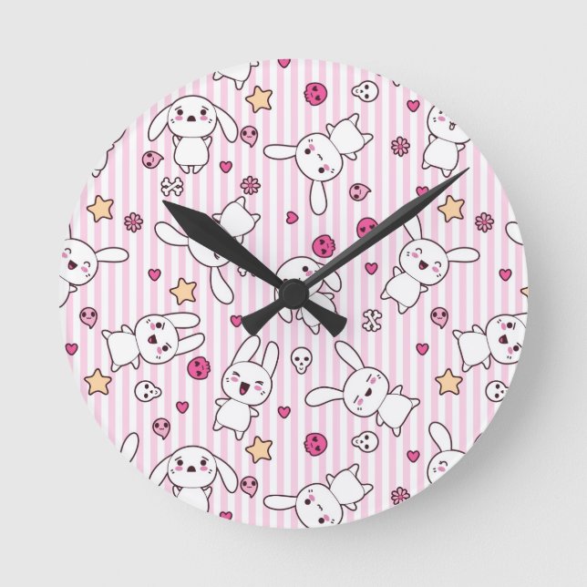 kawaii stripes pattern round clock (Front)