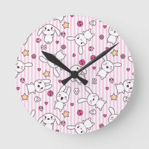 kawaii stripes pattern round clock