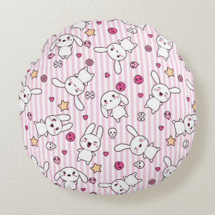 kawaii stripes pattern round pillow