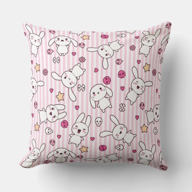 kawaii stripes pattern throw pillow (Front)