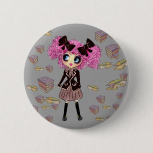 Kawaii Student Girl with PinkyP 2 Inch Round Button
