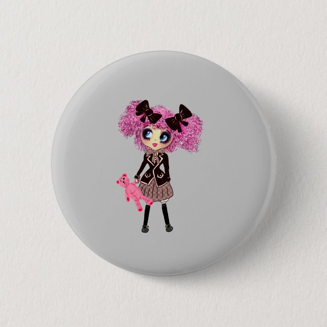 Kawaii Student Girl with PinkyP 2 Inch Round Button (Front)