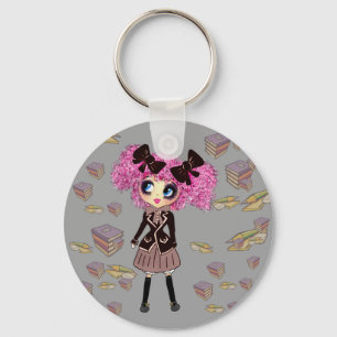 Kawaii Student Girl with PinkyP Keychain