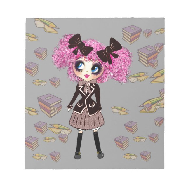 Kawaii Student Girl with PinkyP Notepad (Front)