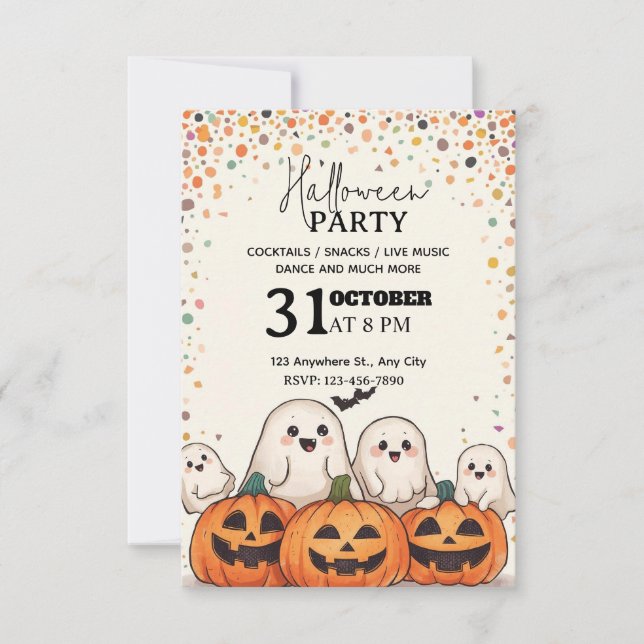 Kawaii-Style Halloween Party Invitation – Editable (Front)
