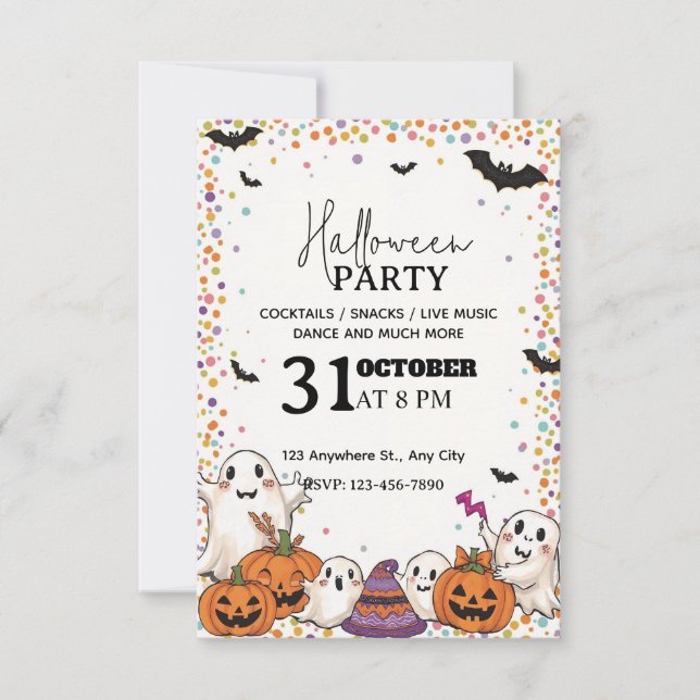 Kawaii-Style Halloween Party Invitation – Editable (Front)