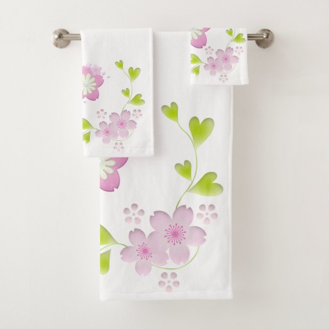 Kawaii Style Sakura Cherry Tree Blossom Bath Towel Set (Insitu)