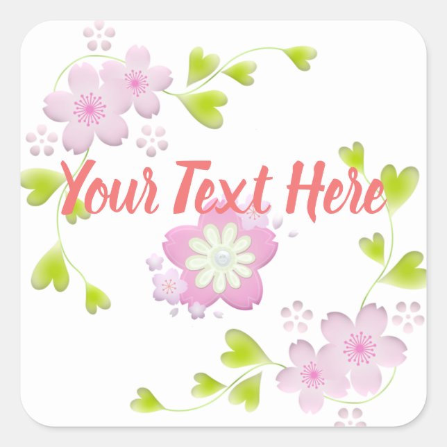 Kawaii Style Sakura Cherry Tree Blossom Square Sticker (Front)