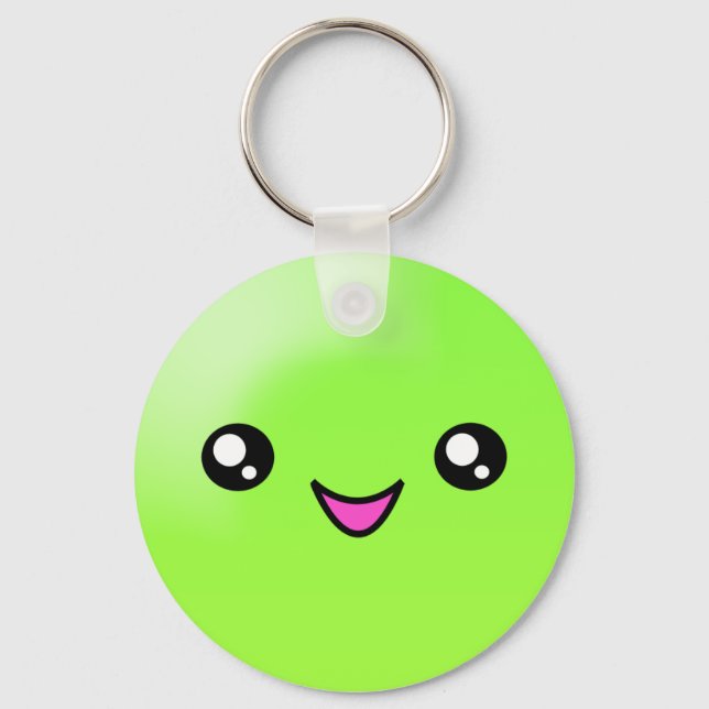 Kawaii Sugar Dots Lime Happy Face Keychain (Front)