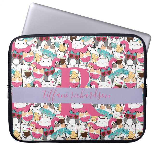 Kawaii Summer Cute Kitty Cats Laptop Sleeve (Front)