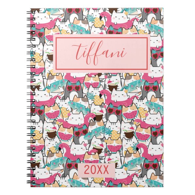 Kawaii Summer Cute Kitty Cats Notebook (Front)
