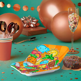 Kawaii Summer Doodles Sun Beach and Tropical Paper Plate