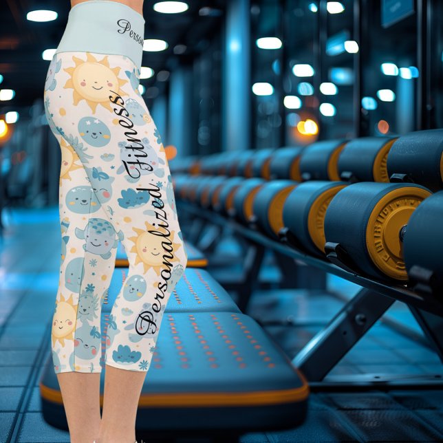 Kawaii Sun and Moon Pattern - Whimsical Colorful  Capri Leggings (Creator Uploaded)
