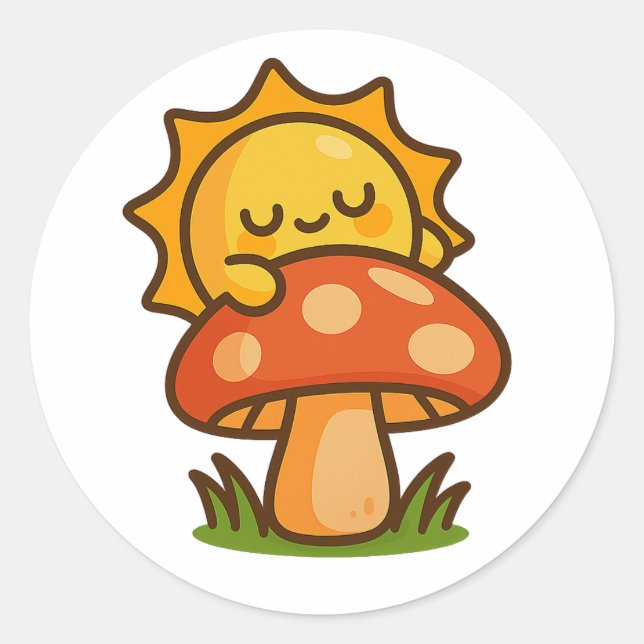 Kawaii Sun on Mushroom – Sticker (Front)