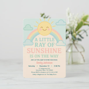 Kawaii Sun Ray of Sunshine Pastel Baby Shower Invitation