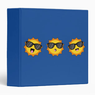 Kawaii Sun with Sunglasses Happy Emoji Faces Binder