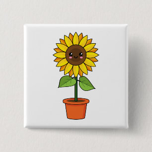 Kawaii Sunflower Plant in a Pot 2 Inch Square Button