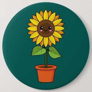 Kawaii Sunflower Plant in a Pot 6 Inch Round Button