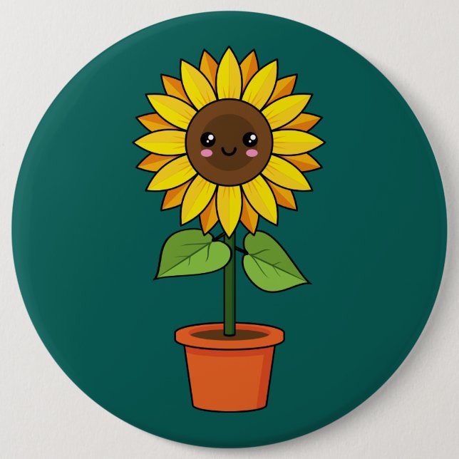 Kawaii Sunflower Plant in a Pot 6 Inch Round Button (Front)