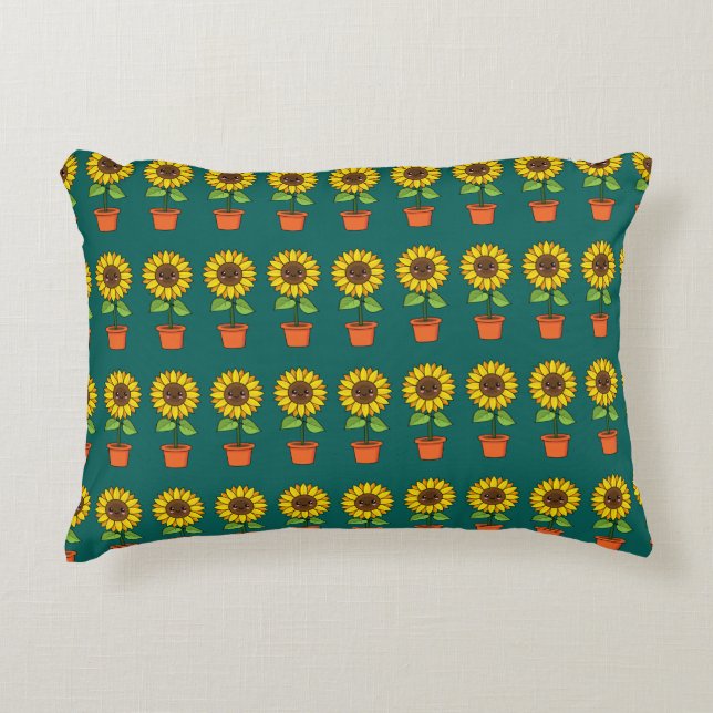 Kawaii Sunflower Plant in a Pot Accent Pillow (Front)