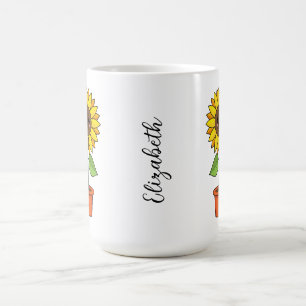 Kawaii Sunflower Plant in a Pot Add Text Coffee Mug