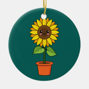 Kawaii Sunflower Plant in a Pot Ceramic Ornament