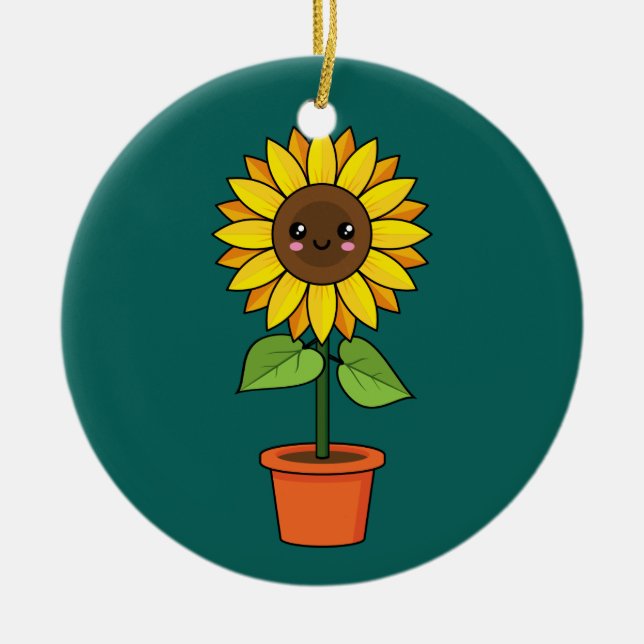 Kawaii Sunflower Plant in a Pot Ceramic Ornament (Front)