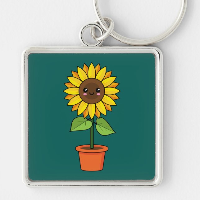 Kawaii Sunflower Plant in a Pot Keychain (Front)
