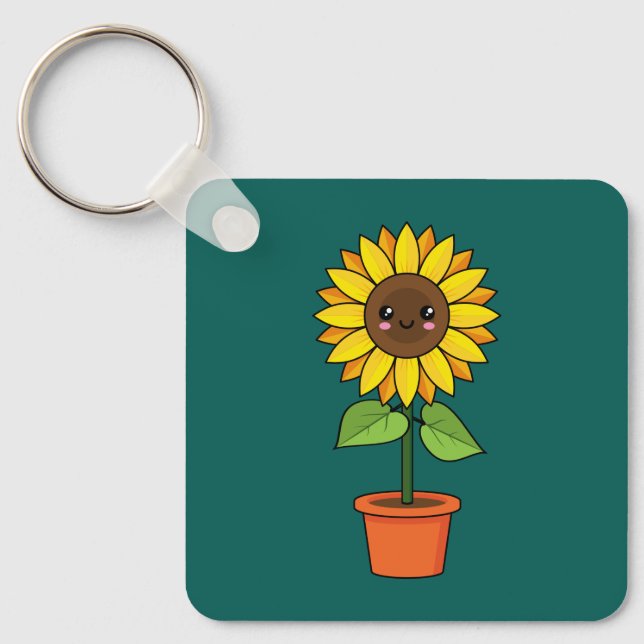 Kawaii Sunflower Plant in a Pot Keychain (Front)