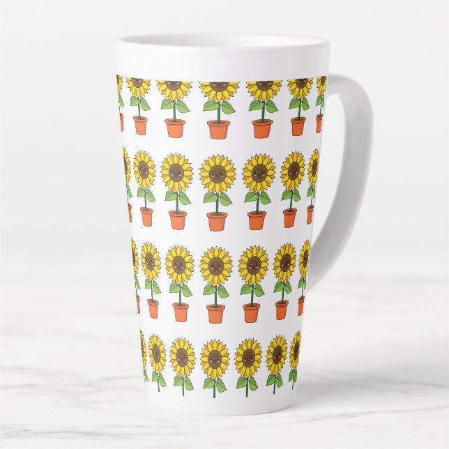 Kawaii Sunflower Plant in a Pot Latte Mug (Right Angle)