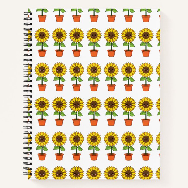 Kawaii Sunflower Plant in a Pot Notebook (Front)