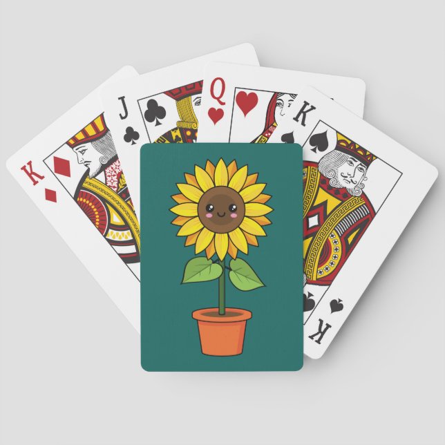 Kawaii Sunflower Plant in a Pot Playing Cards (Back)
