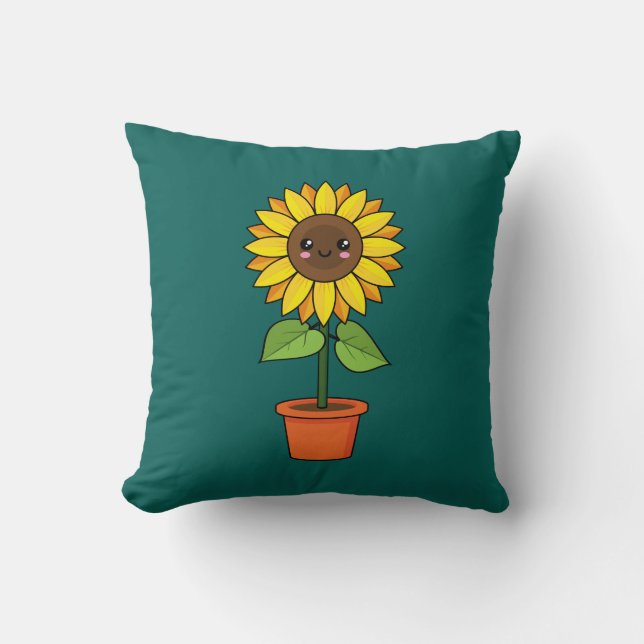 Kawaii Sunflower Plant in a Pot Throw Pillow (Front)