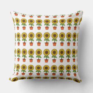 Kawaii Sunflower Plant in a Pot Throw Pillow