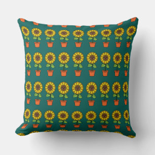 Kawaii Sunflower Plant in a Pot Throw Pillow